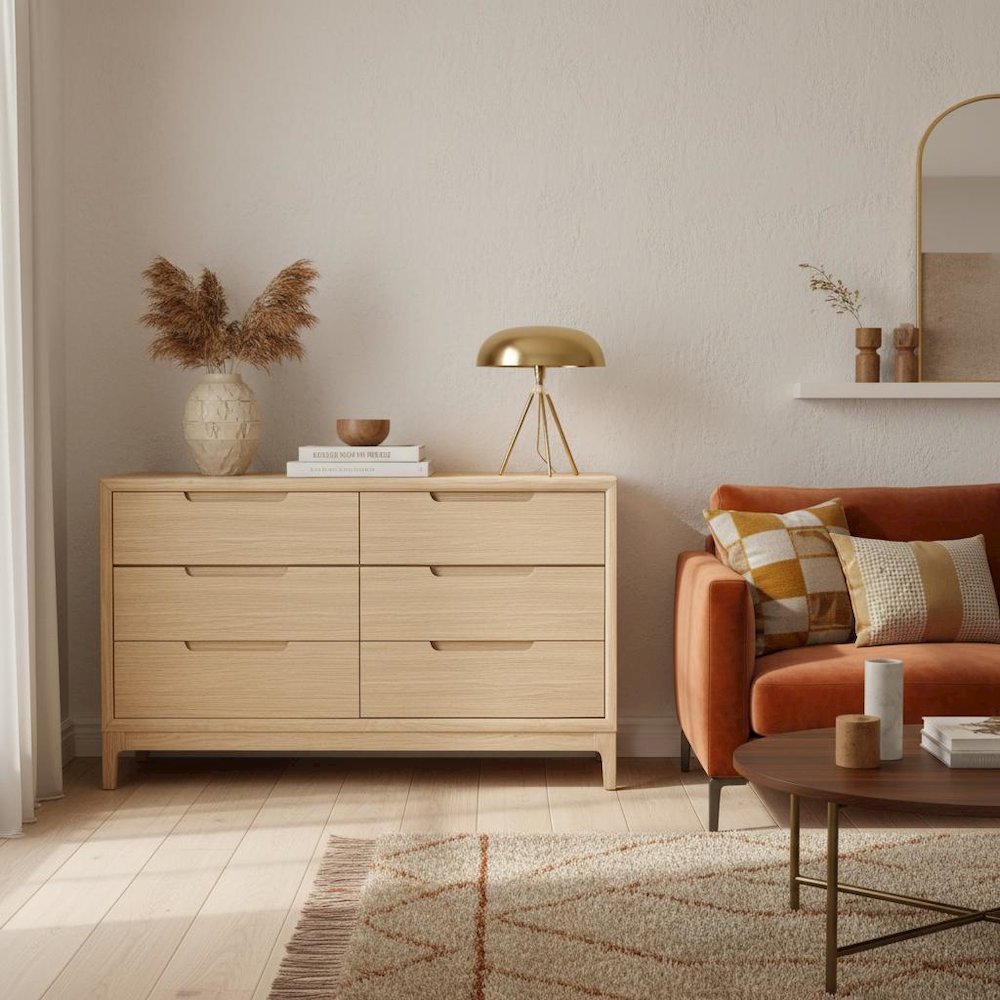 Light Oak Modern Bedroom Dresser with Spacious Drawers and Sturdy Design