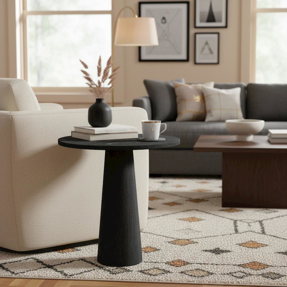 Black Modern End Table with Single Piece Design and Coffee Table Style