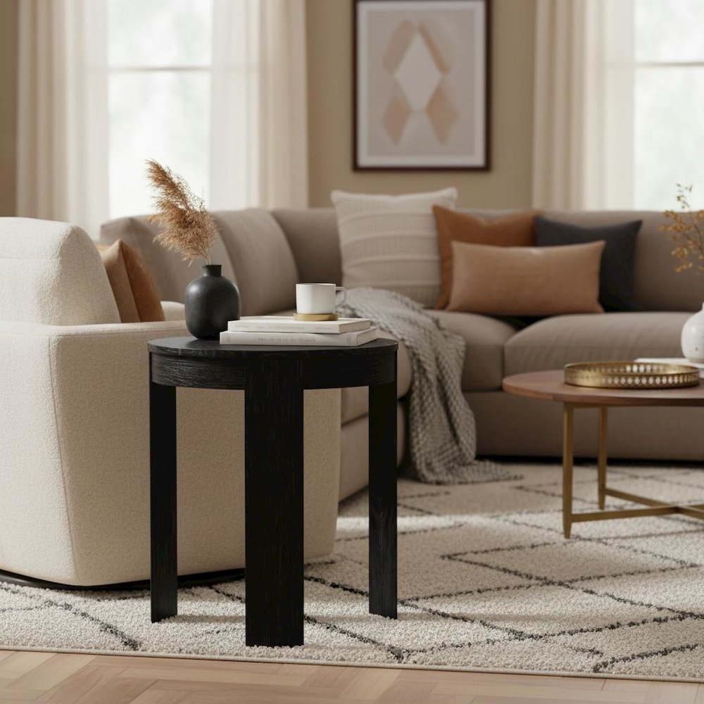 Black Round End Table with Transitional Design and Sturdy Construction
