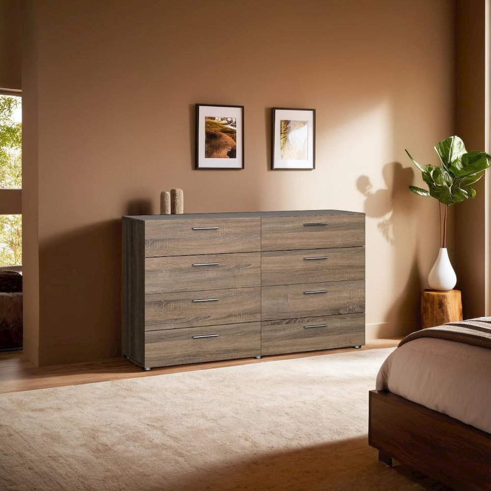 Elegant 8 Drawer Dresser in Truffle Oak for Modern Bedroom Storage Solutions