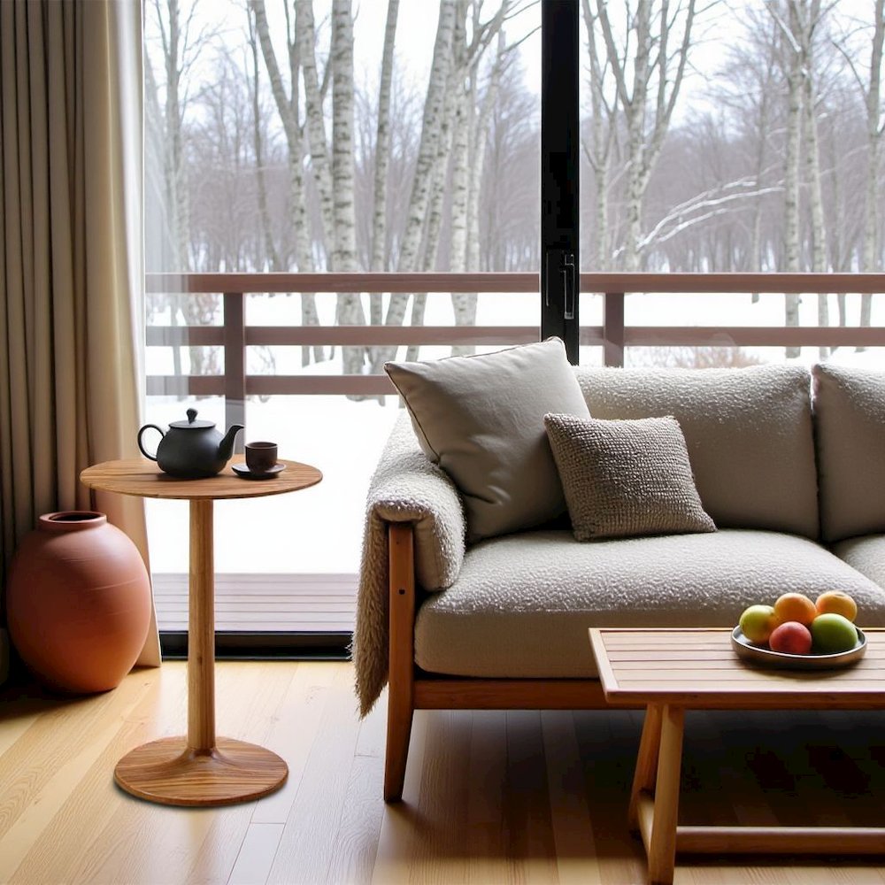 Amber Bamboo Side Table – Solid Wood Minimalist End Table for Living Room