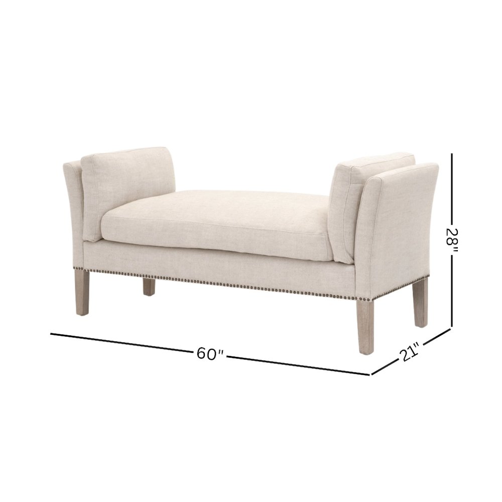 Beige Upholstered Bench, Solid Wood Legs, Stain-Resistant Fabric