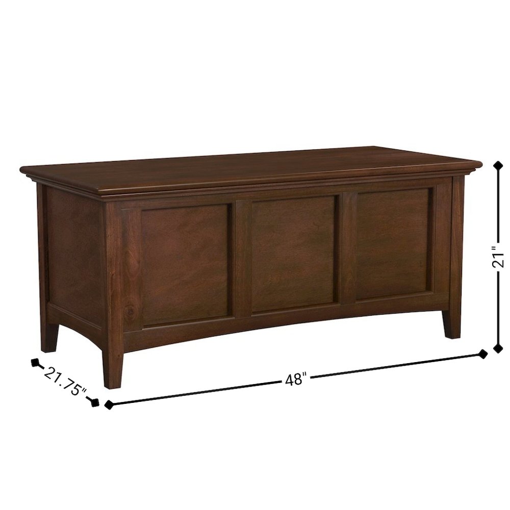Cherry Brown Storage Bench with Trunk Lid, Wooden Chest for Bedroom Use