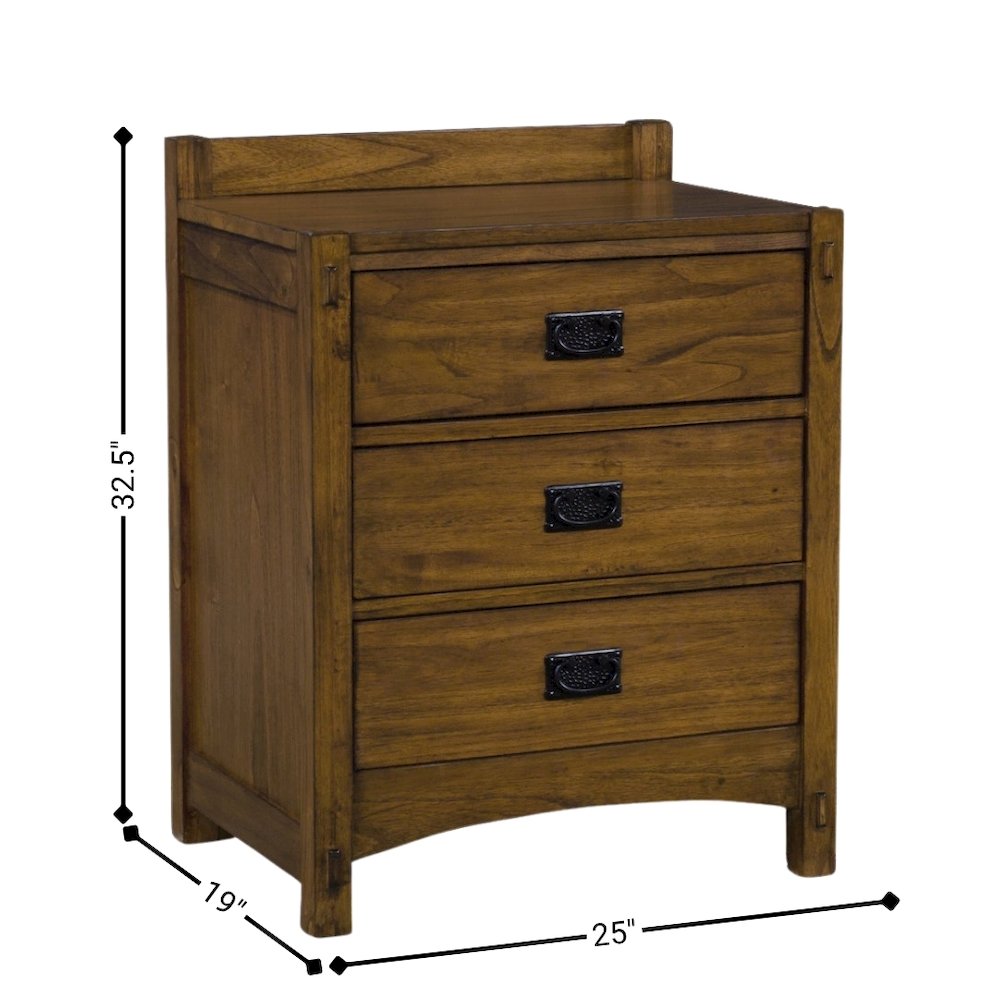 Brown 3 Drawer Nightstand with Storage, Solid Side Table with Drawers