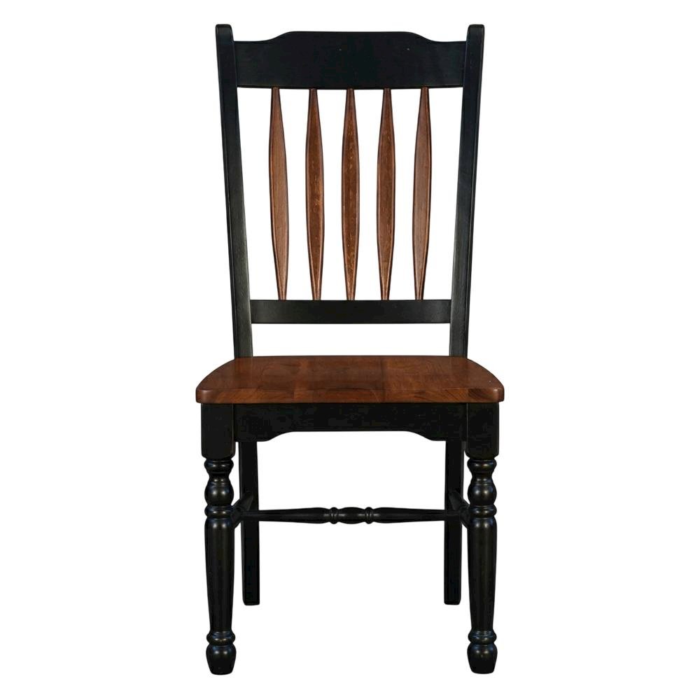 Solid Rubberwood Dining Chairs with Black Slatback Finish, Set of 2