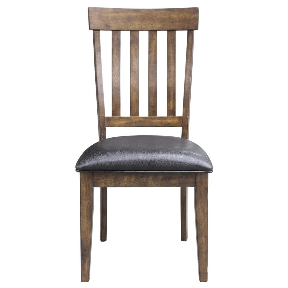 Rustic Whiskey Slatback Dining Chairs with Faux Leather Upholstery