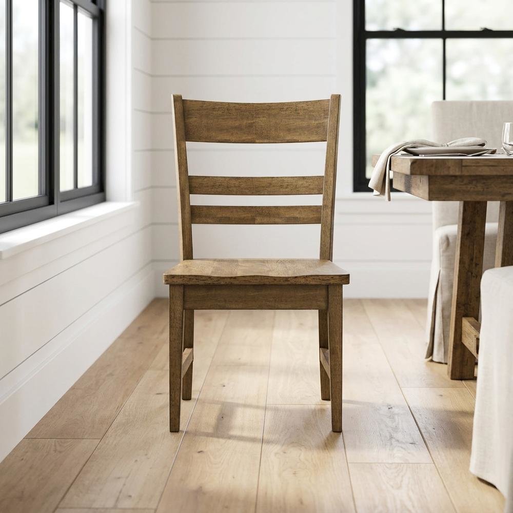 Toasted Java Ladderback Side Chairs with Wood Seats, Transitional Style Set of 2