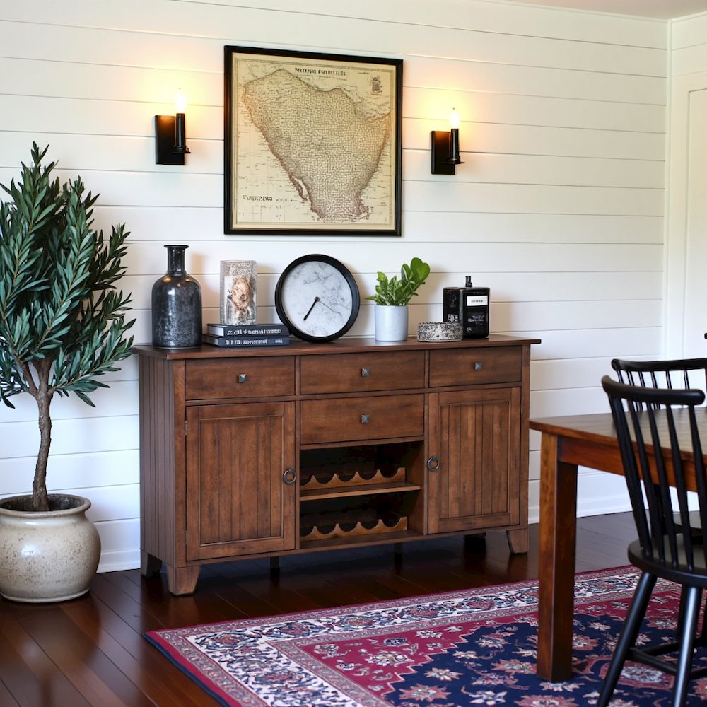 Rustic Brown Wine Bar Cabinet with Storage, Farmhouse Coffee Bar Server