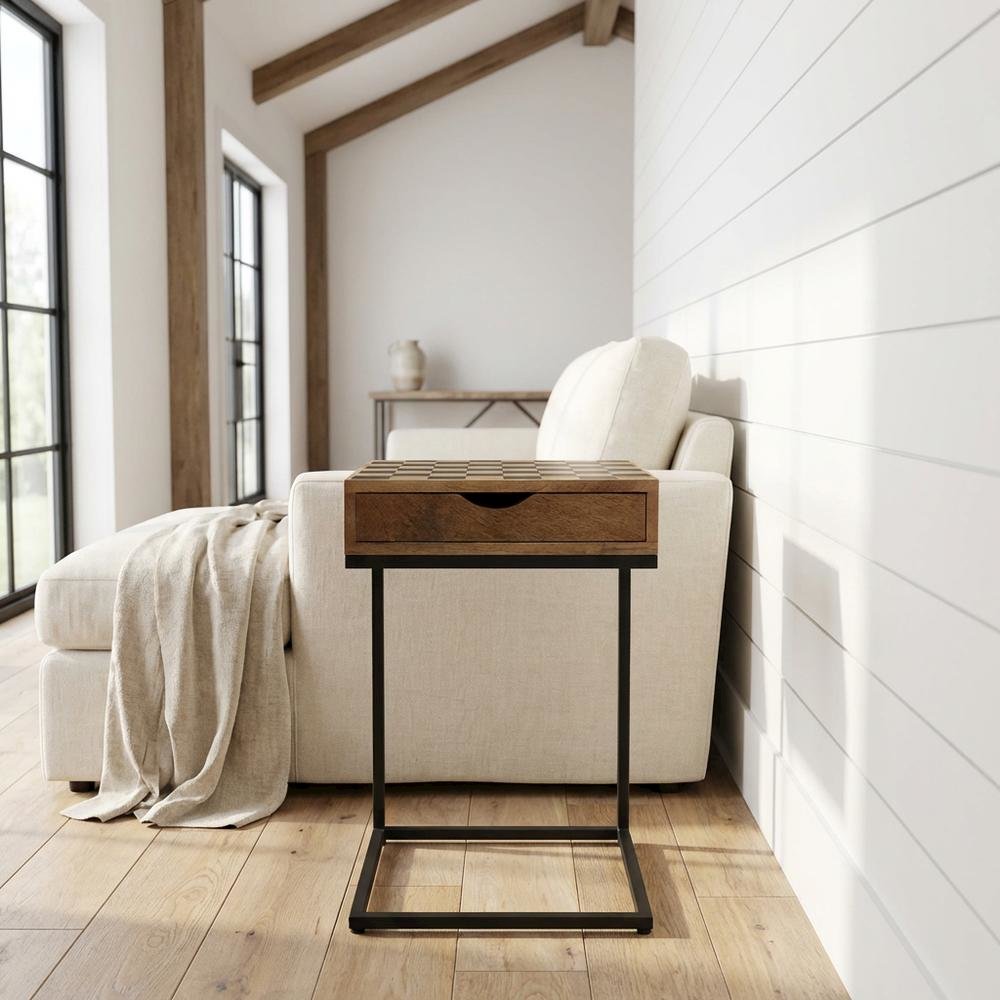 Checkerboard C-Table, Modern Accent Side and End Table for Living Room