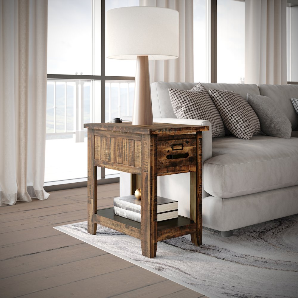 Cannon Valley Distressed Industrial One Drawer Chairside Table