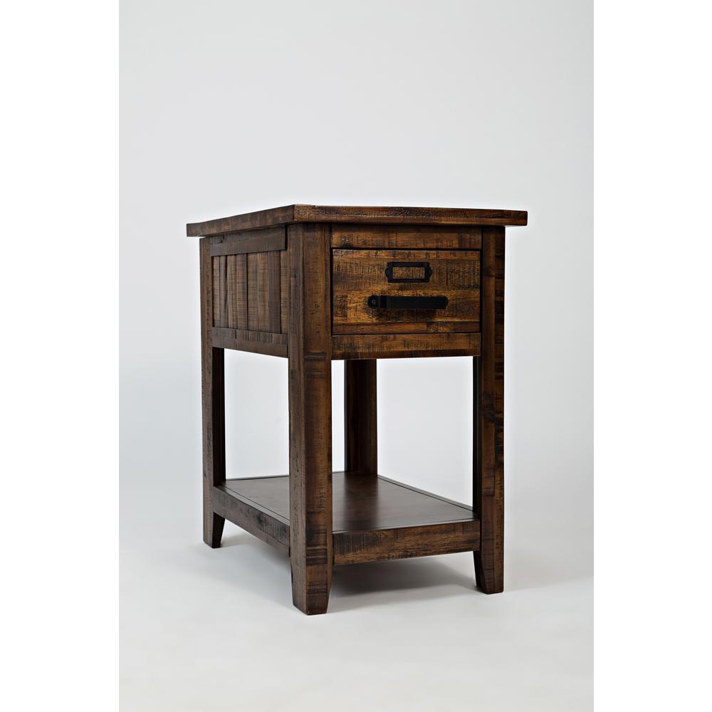 Gray One Drawer Chairside Table with Acacia and Veneer for Industrial Style