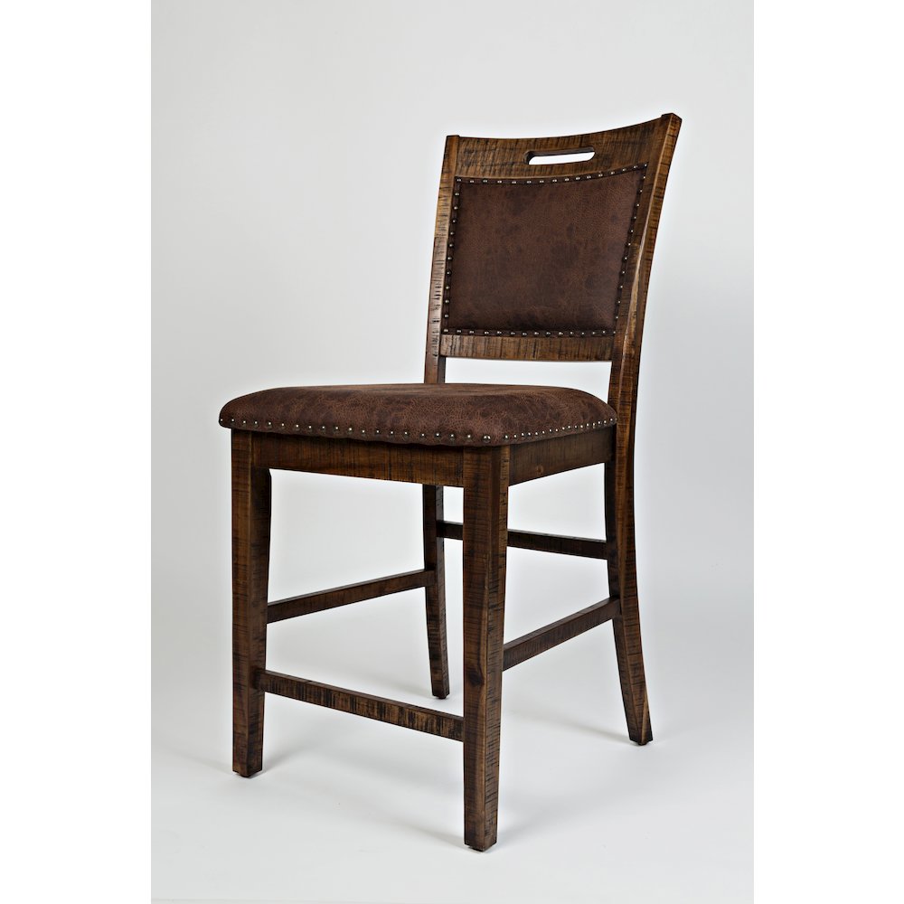 Distressed Industrial Nailhead Trim Upholstered Back Counter Stool (Set of 2)