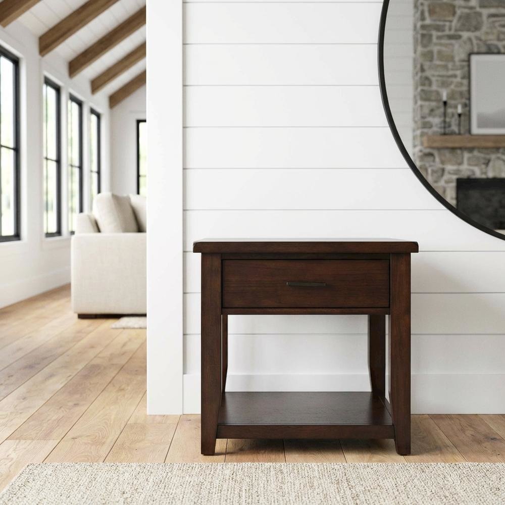 End Table with Drawer, Modern Accent Side Table for Living Room Bedroom