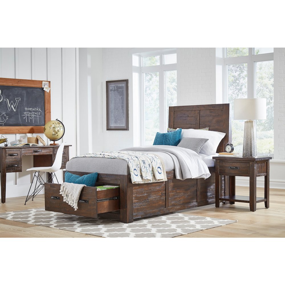 Jackson Lodge Rustic Distressed Solid Wood Twin Storage Bed