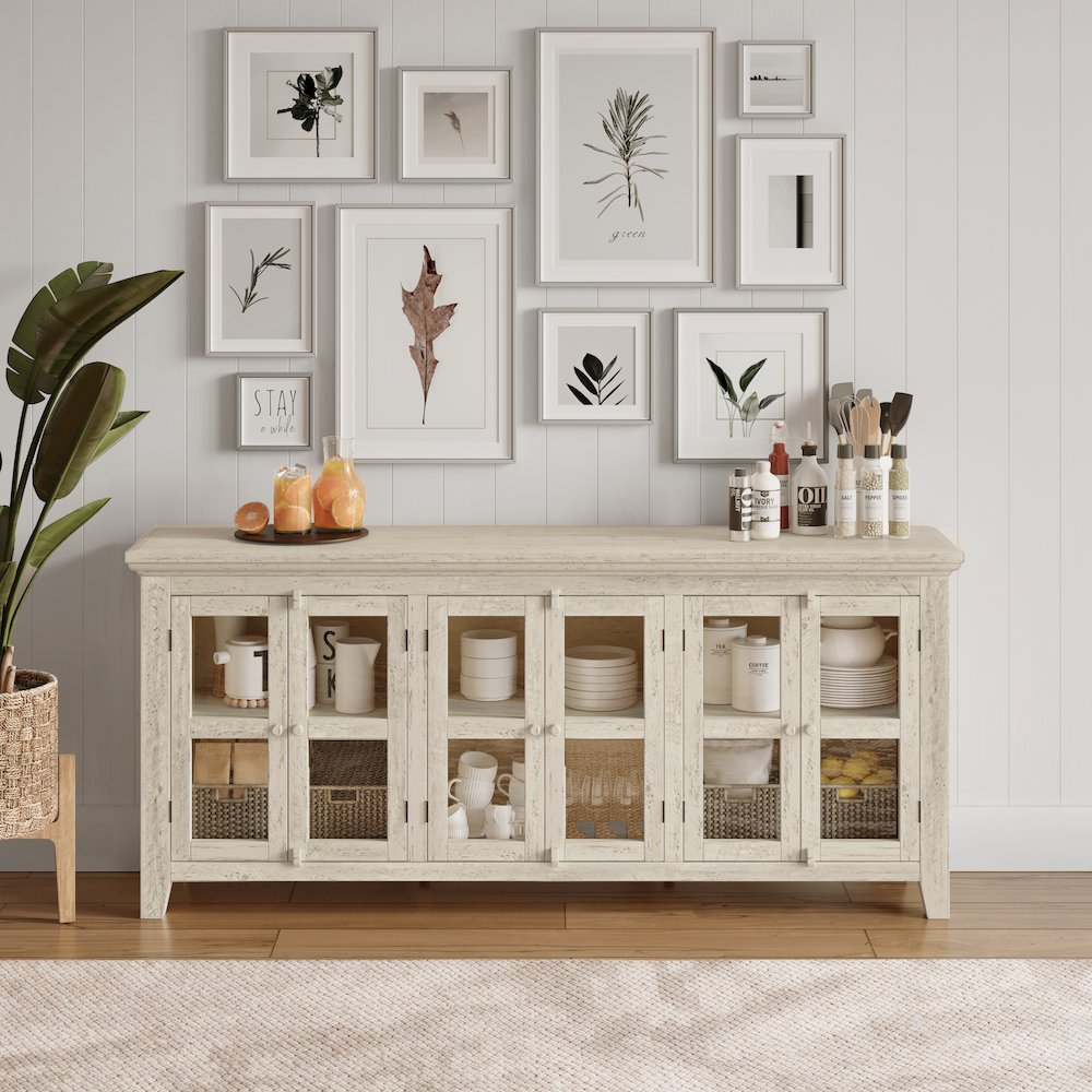 Rustic Shores 70" Coastal Distressed Acacia Six-Door Sideboard Cabinet