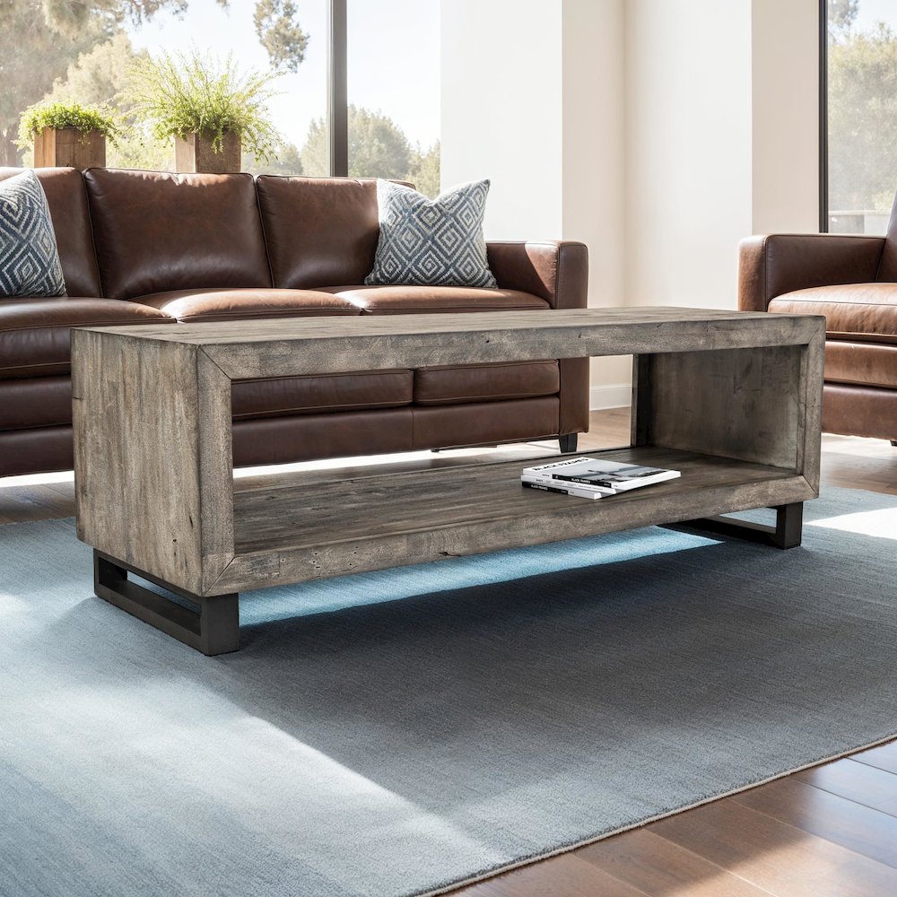 Mulholland Drive 56" Modern Distressed Solid Wood Coffee Table