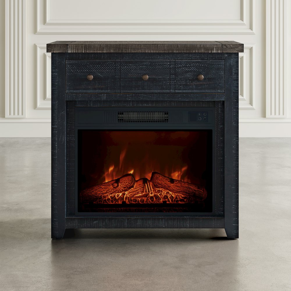 Solid Wood Rustic 32" Farmhouse Electric Fireplace Console TV Stand