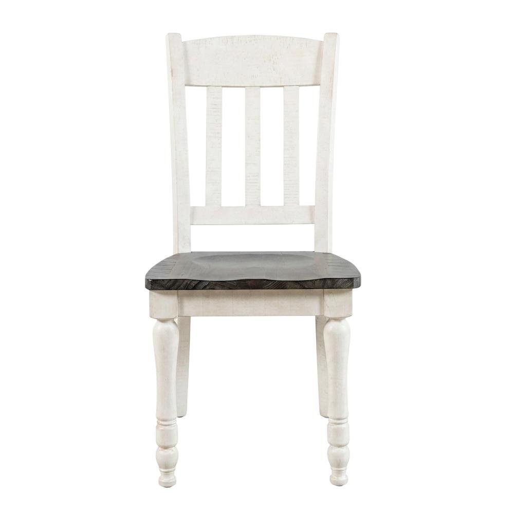 Pine Wood Rustic Slatback Farmhouse Dining Chairs, Vintage White, Set of 2