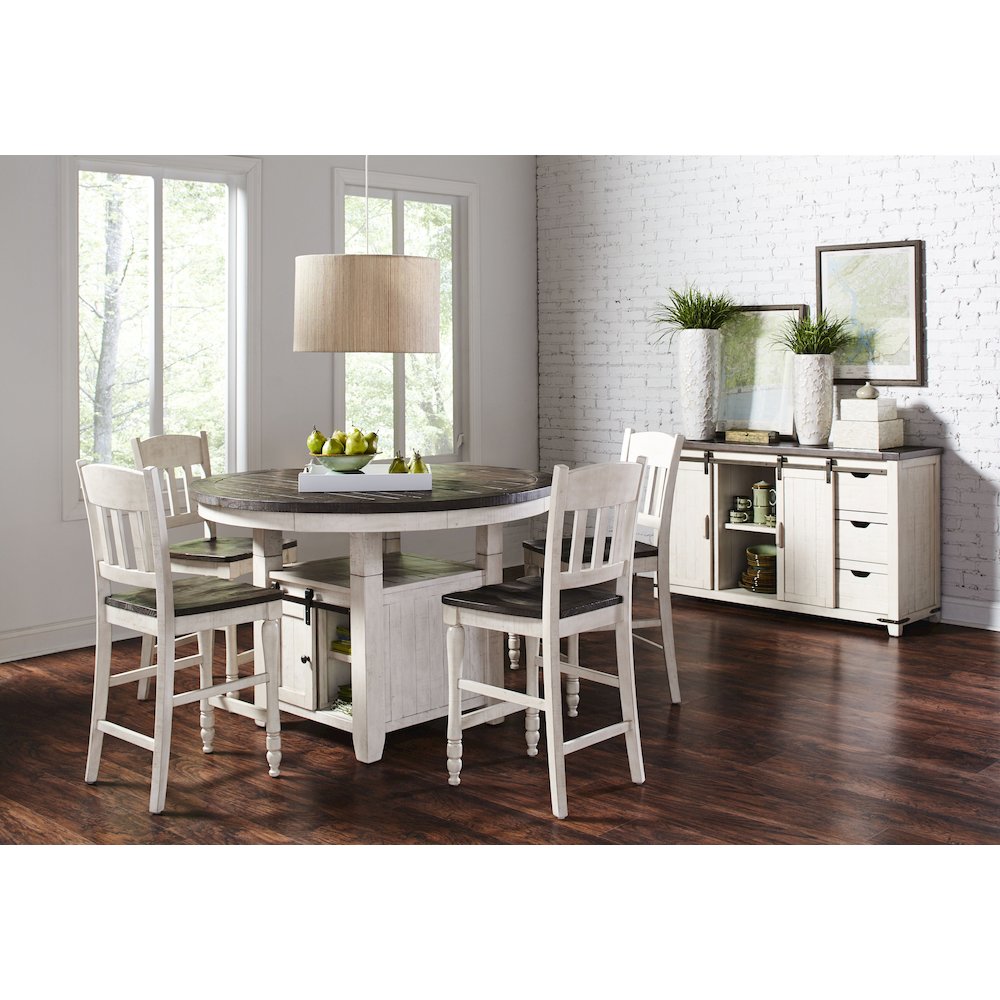 Rustic Farmhouse Five Piece Reclaimed Solid Wood Counter Height Round Dining Set