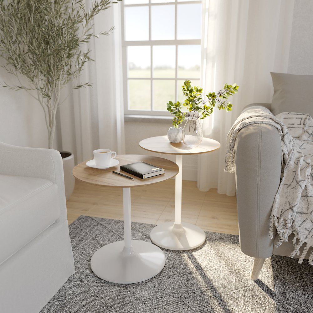 Remy Solid Wood and Iron Modern Pedestal Accent Tables (Set of 2)
