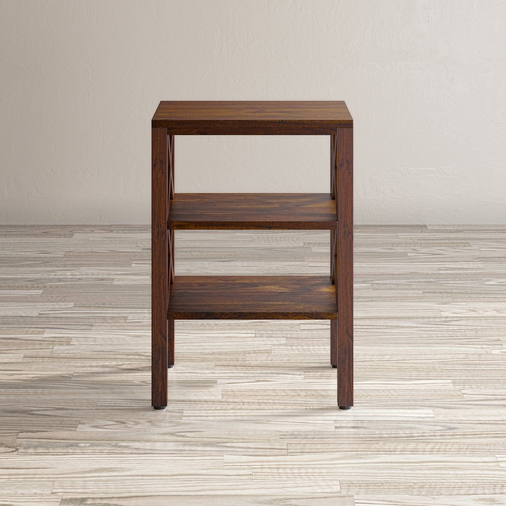 Global Archive Solid Wood Rustic Modern X-Side Accent Table with Two Shelves