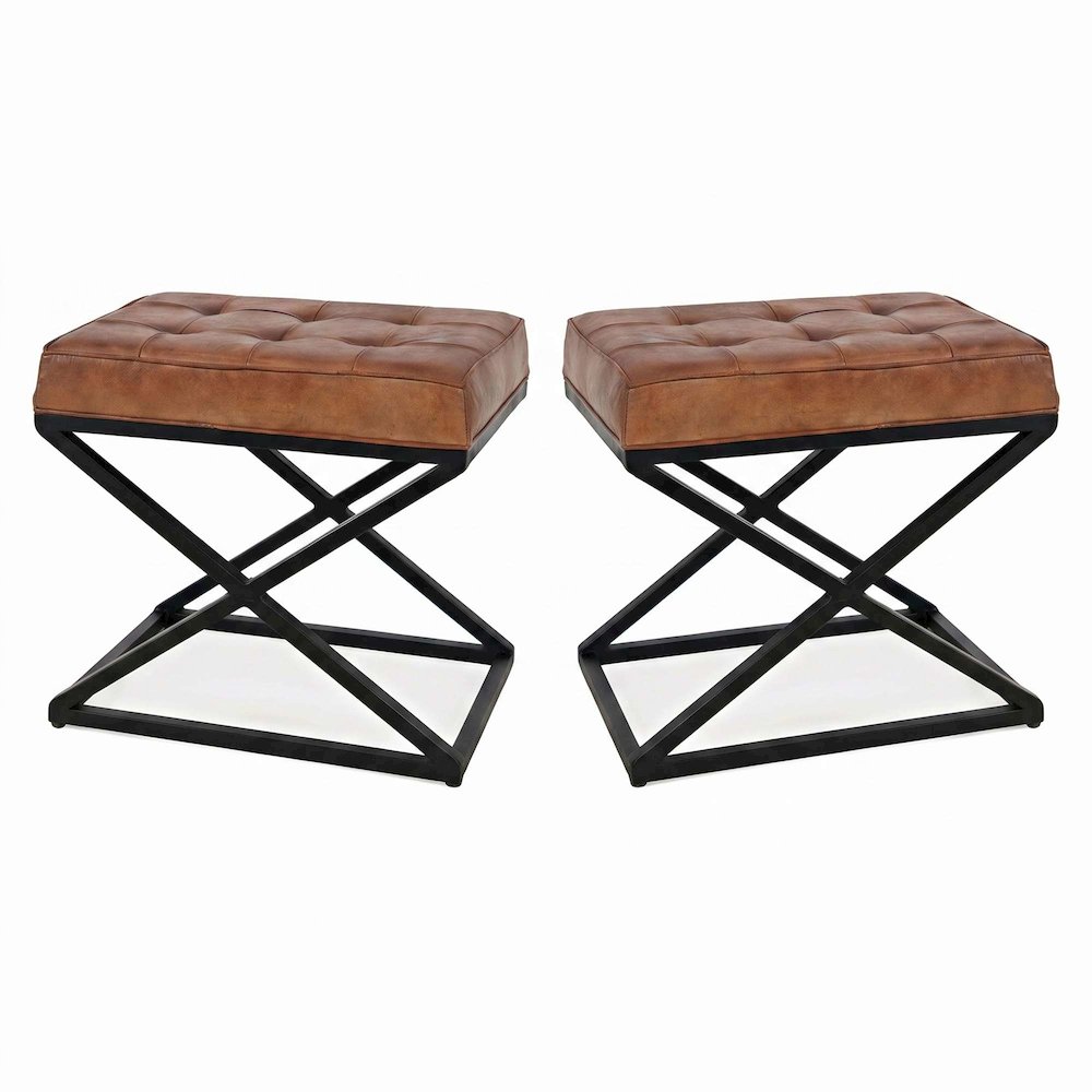 Global Archive Distressed Genuine Leather Ottoman Stool - 2 Pack
