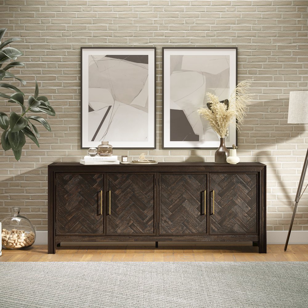 Gramercy Mid-Century Modern Chevron Four Door 79" Accent Cabinet