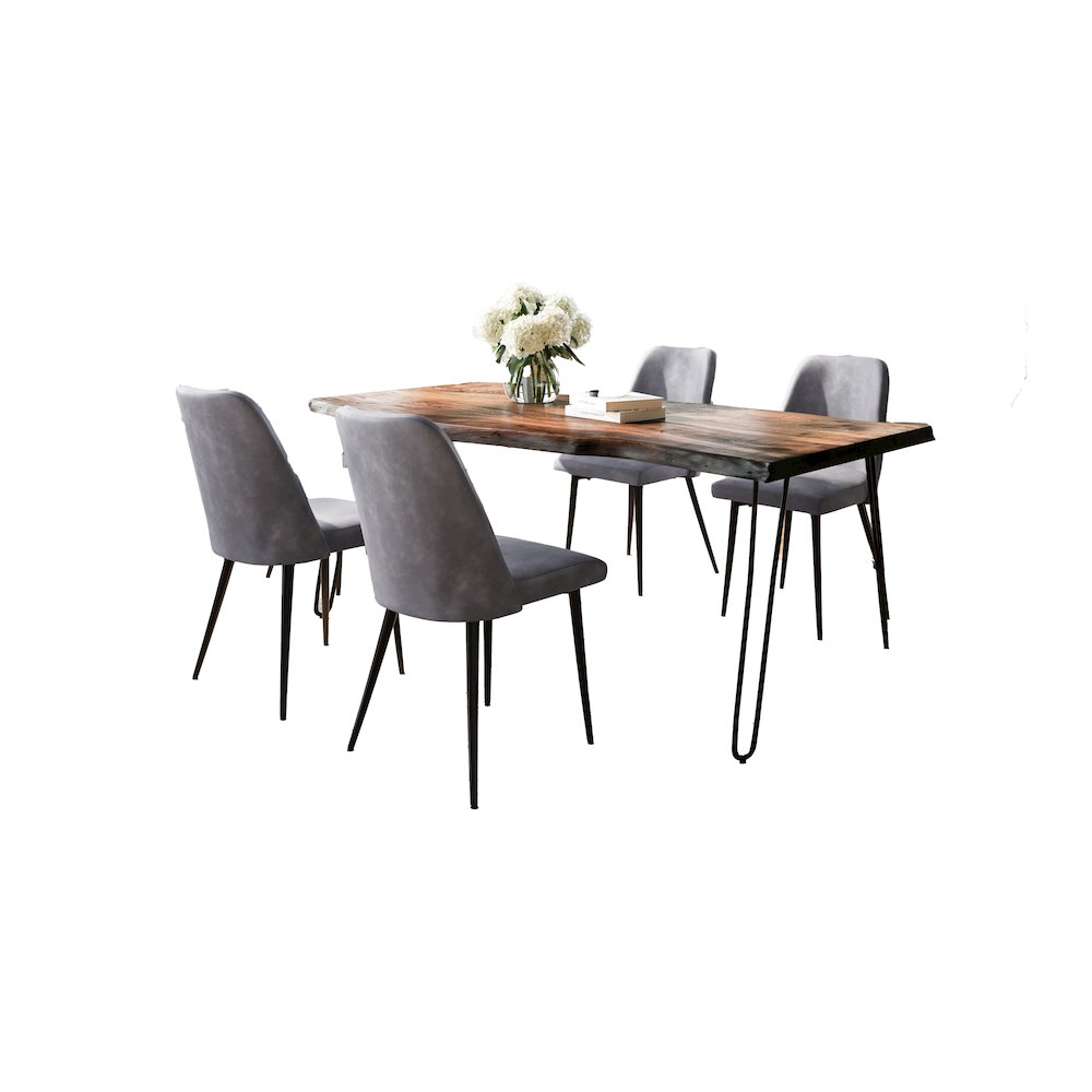 Five Piece Solid Acacia Dining Set with Upholstered Mid-Century Modern Chairs
