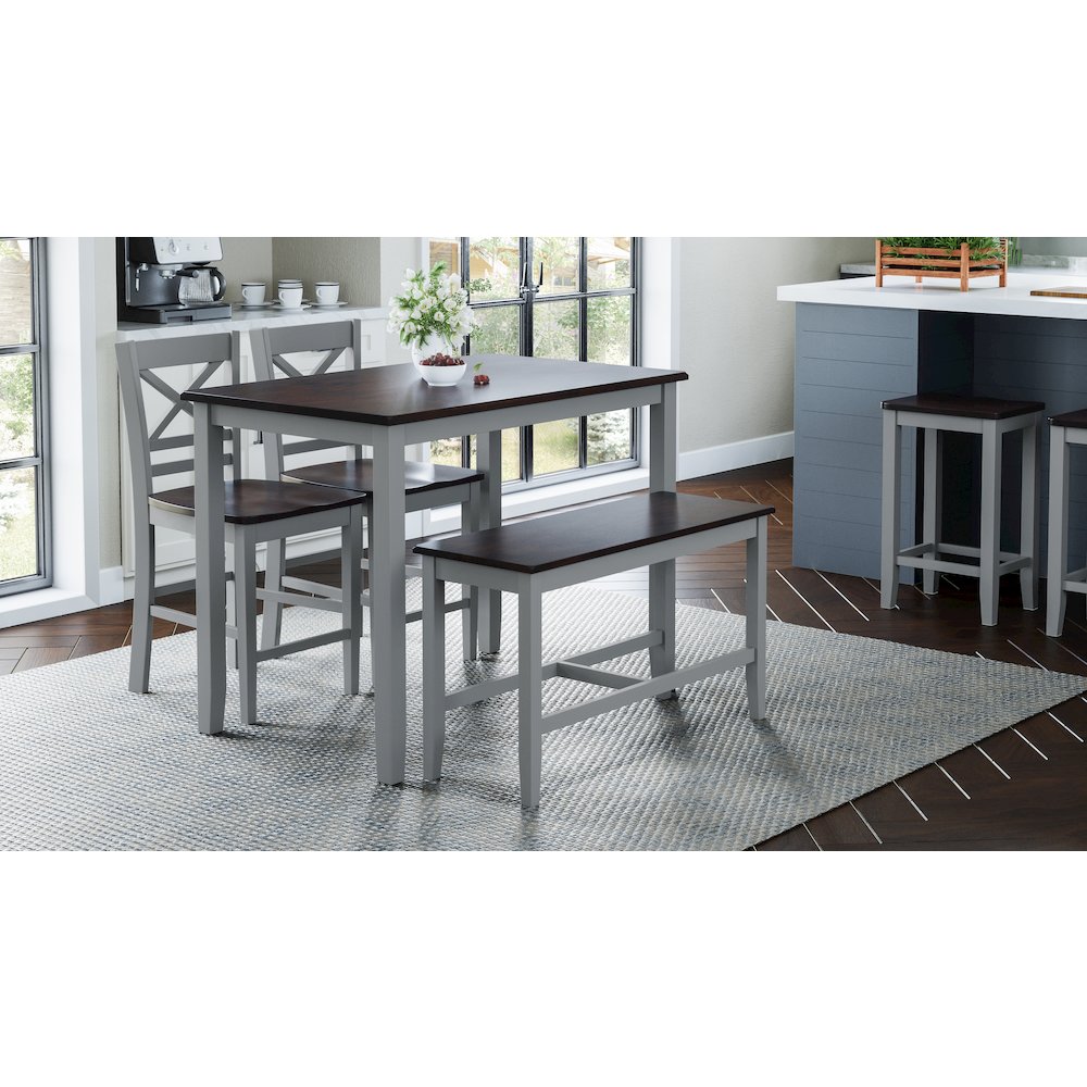 Asbury Park Solid Wood Farmhouse Four Piece Counter Height Dining Set with Bench