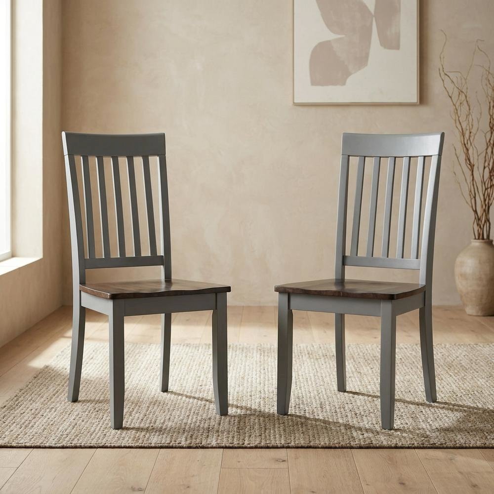 Farmhouse Acacia Wood Dining Chair, Autumn Brown/Grey, Set of 2