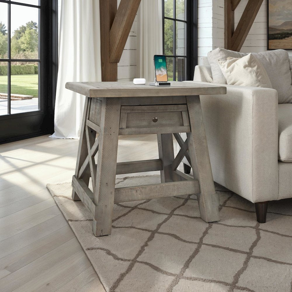 Outer Banks Reclaimed Pine USB Charging End Table - Driftwood