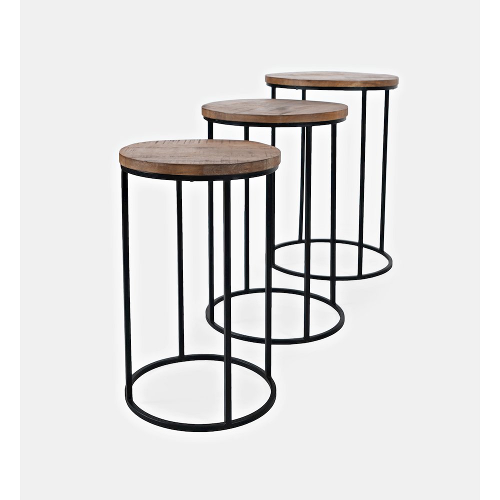 Warner Round Modern Rustic Solid Wood and Metal Nesting End Tables - Set of 3
