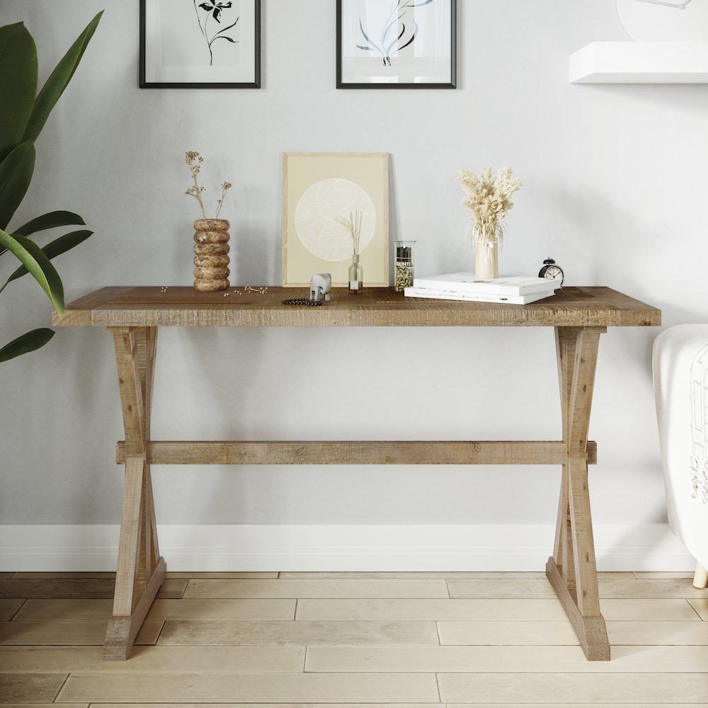 Carlyle Crossing Modern Rustic Distressed Solid Wood Sofa Table with Trestle