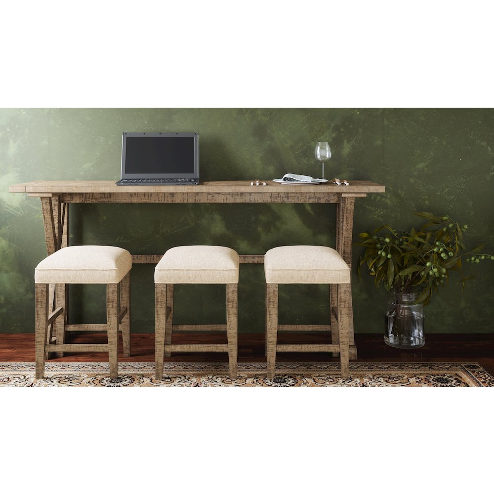 Modern Rustic Solid Wood Pine Counter Height Sofa Table Set with Three Stools