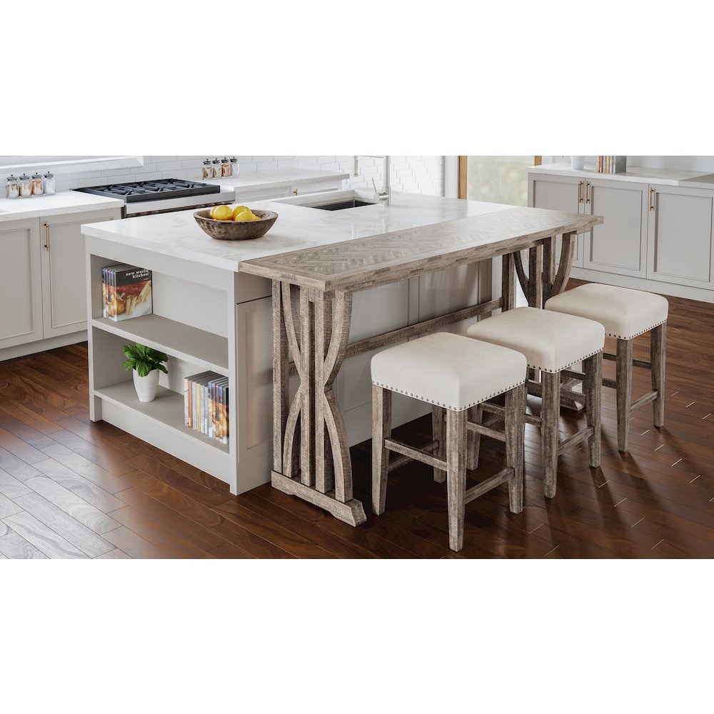 Transitional Herringbone Counter Height Four Piece Console 74" Dining Table Set