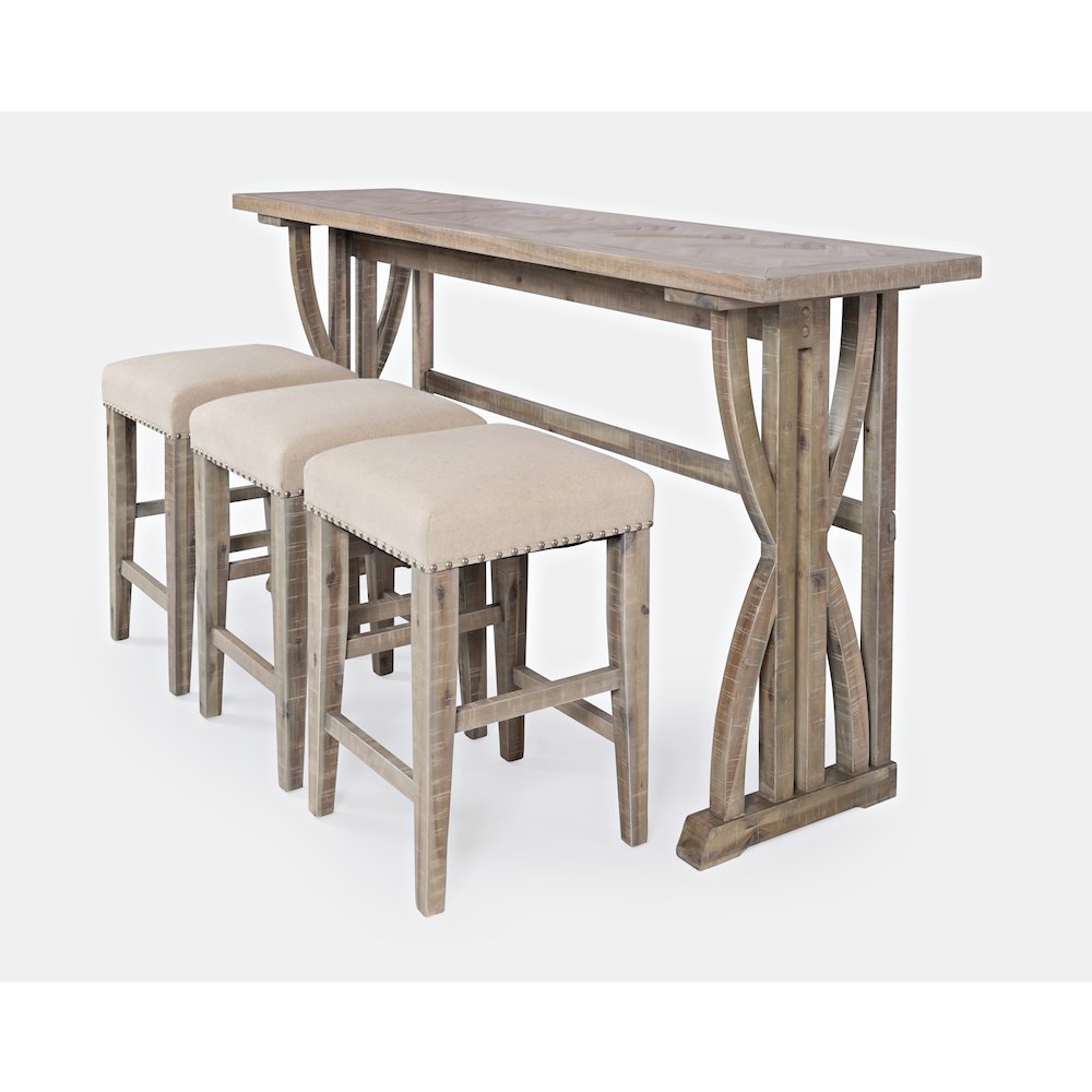 Transitional Herringbone Counter Height Four Piece Console 74" Dining Table Set