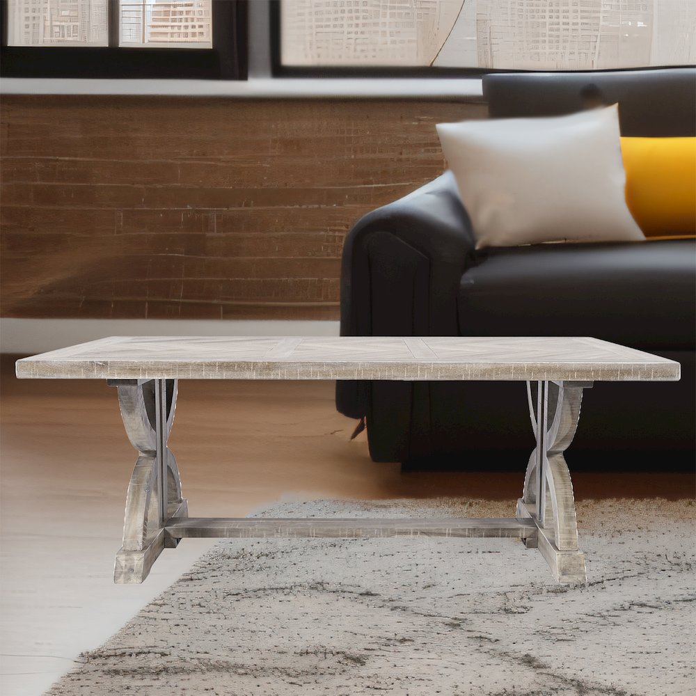 Fairview Transitional Herringbone Distressed Acacia Coffee Table
