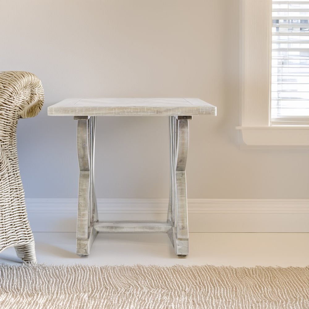 Fairview Transitional Herringbone Distressed Acacia End Table