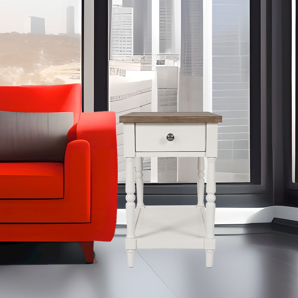 Grafton Farms Country Farmhouse USB Charging Chair Side Table