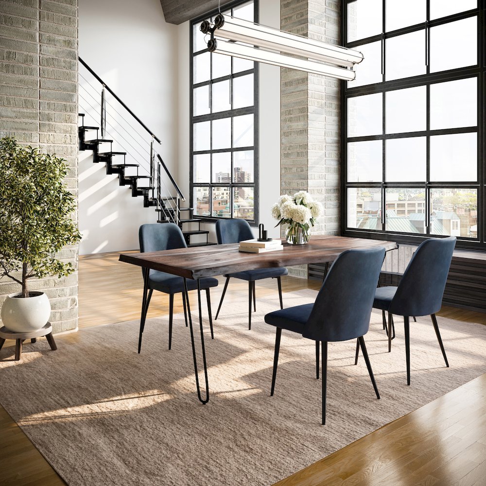 Five Piece Solid Acacia Dining Set with Upholstered Mid-Century Modern Chairs