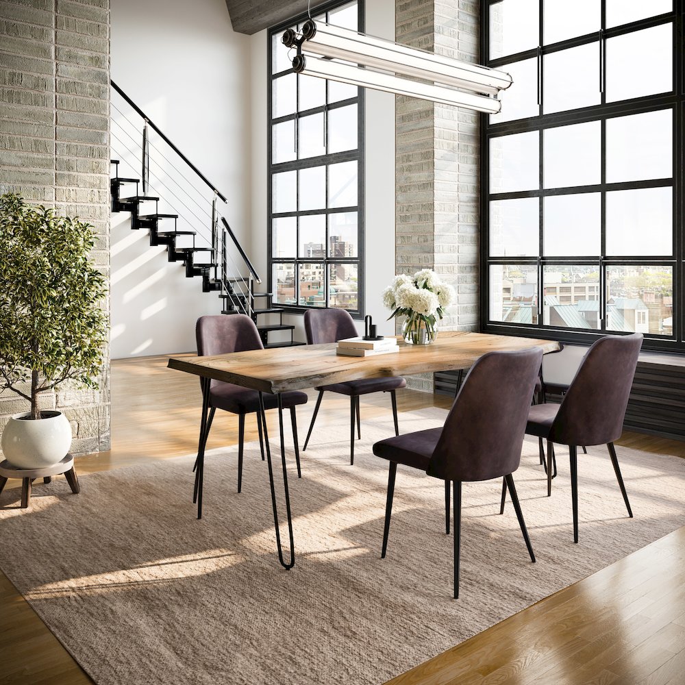 Five Piece Solid Acacia Dining Set with Upholstered Mid-Century Modern Chairs