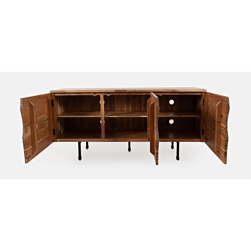 Brown Acacia Three-Door Accent Cabinet with Metal Base for Living Room Storage