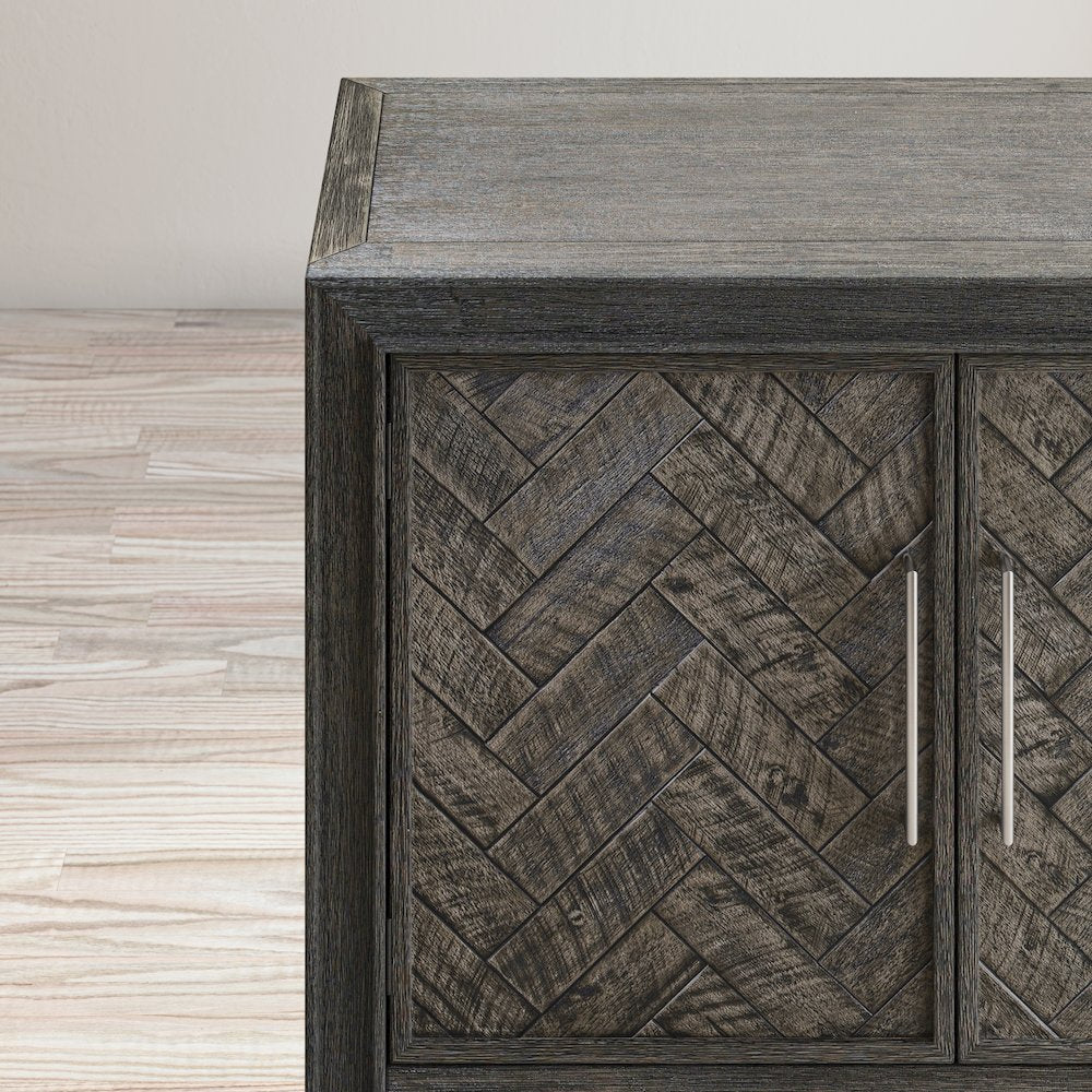 Gramercy Mid-Century Modern Chevron Four Door 79" Accent Cabinet