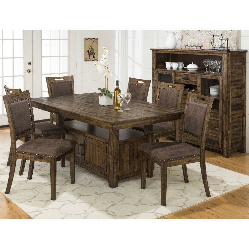 Cannon Valley Rustic Industrial Brown 72" Table + 6 Upholstered Dining Chairs