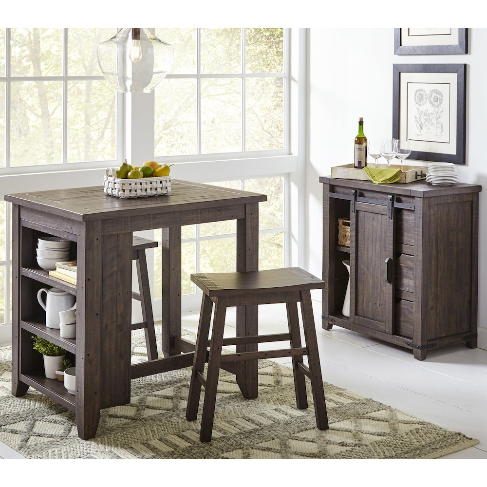 Rustic Reclaimed Solid Wood Farmhouse 3 Piece Counter Height Dining Set