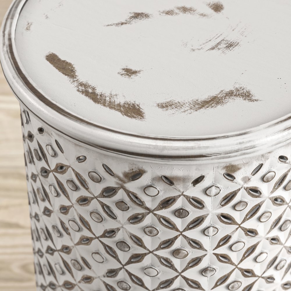 Decker Distressed Hardwood Global Drum End Table