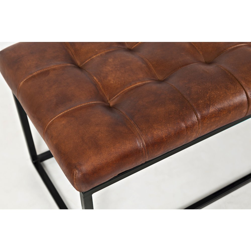 Global Archive 50" Genuine Distressed Leather Mid-Century Modern Ottoman Bench