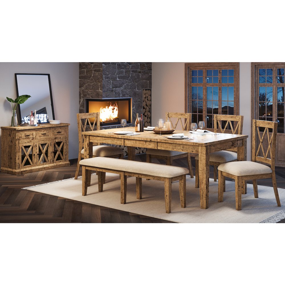 Telluride Rustic Farmhouse Solid Wood 78" Six-Piece Dining Set with Bench