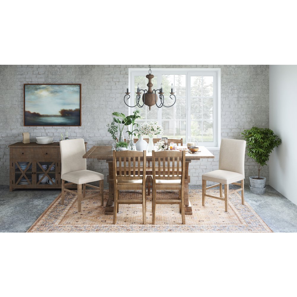 Solid Wood 78" Six-Piece Dining Set with Bench and Upholstered Chairs