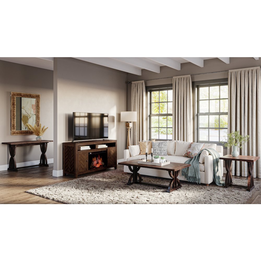 Fairview Transitional Herringbone Distressed Acacia End Table